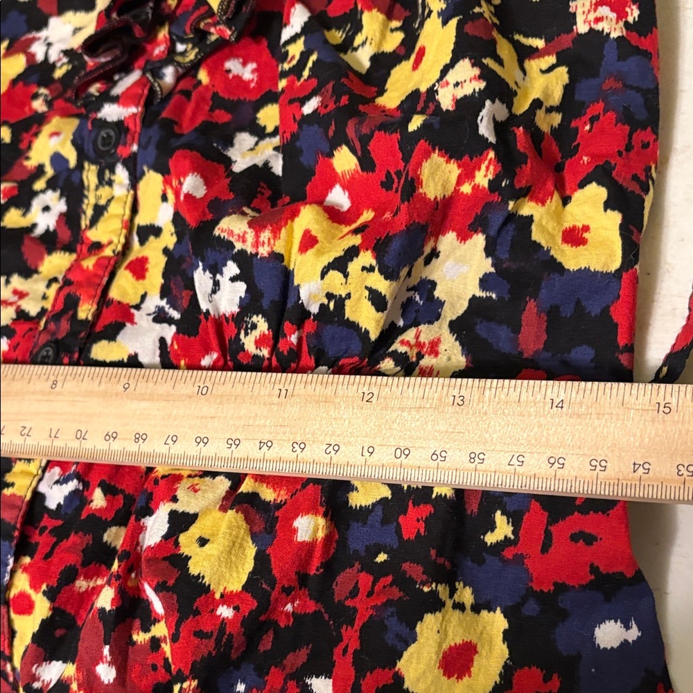 Susie Rose Vibrant Floral Ruffle Blouse M 7/9 Coquette Top Red Yellow Blue - Picture 8 of 9